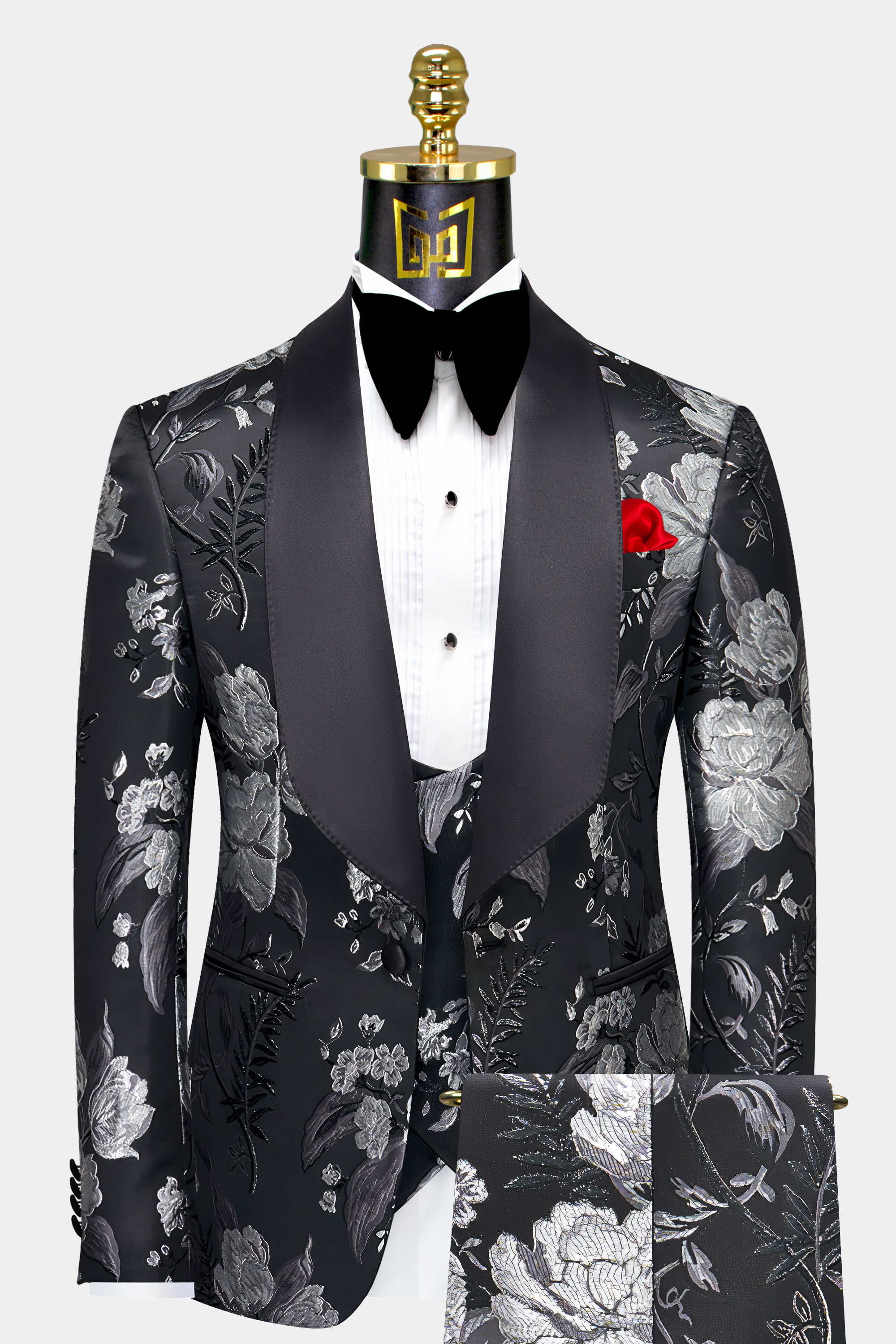 Mens-Silver-and-Black-Tuxedo-Floral-Wedding-Groom-Suit-from-Gentlemansguru.com