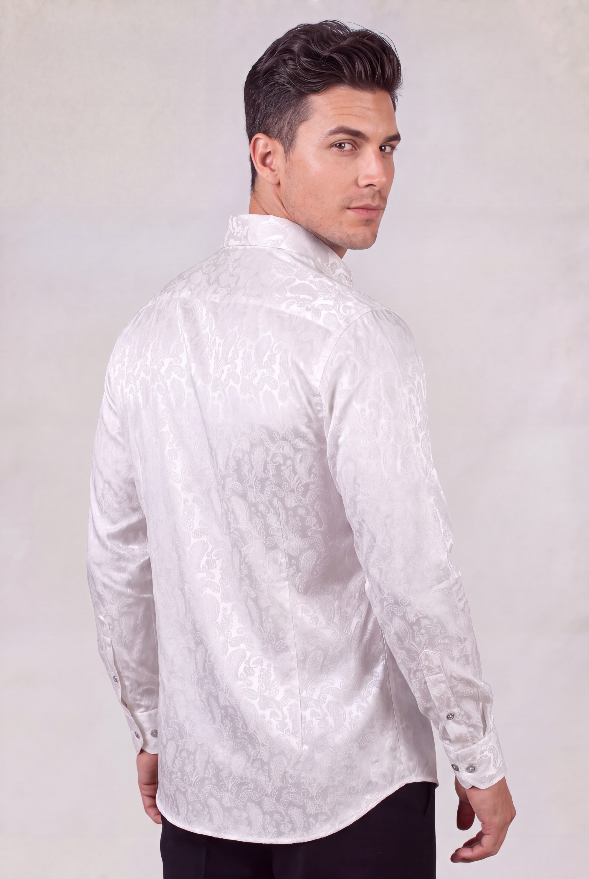 Men's luxury white paisley dress shirt for weddings and special occasions from Gentleman's Guru