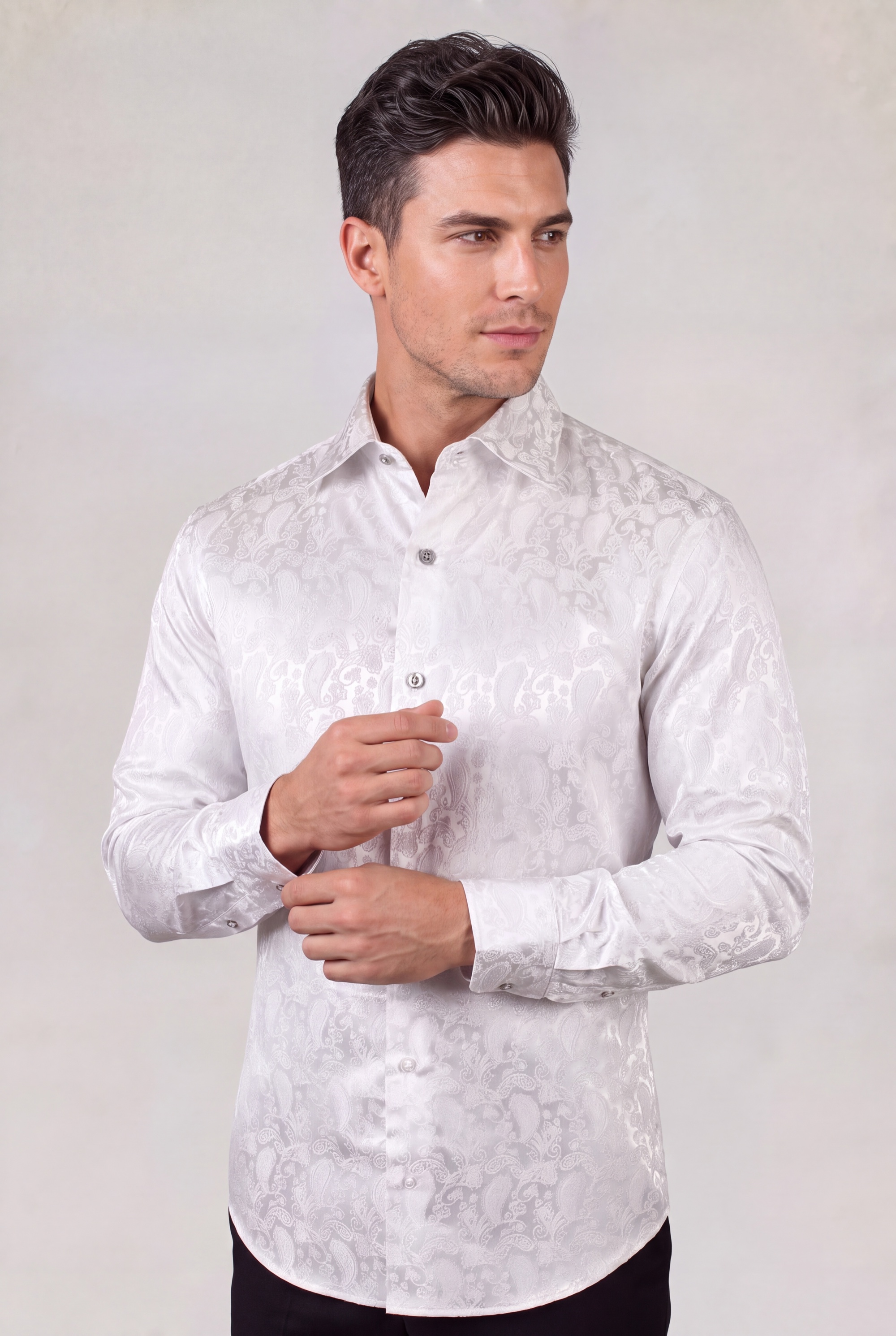 Men's white floral paisley dress shirt for formal occasions from Gentleman's Guru