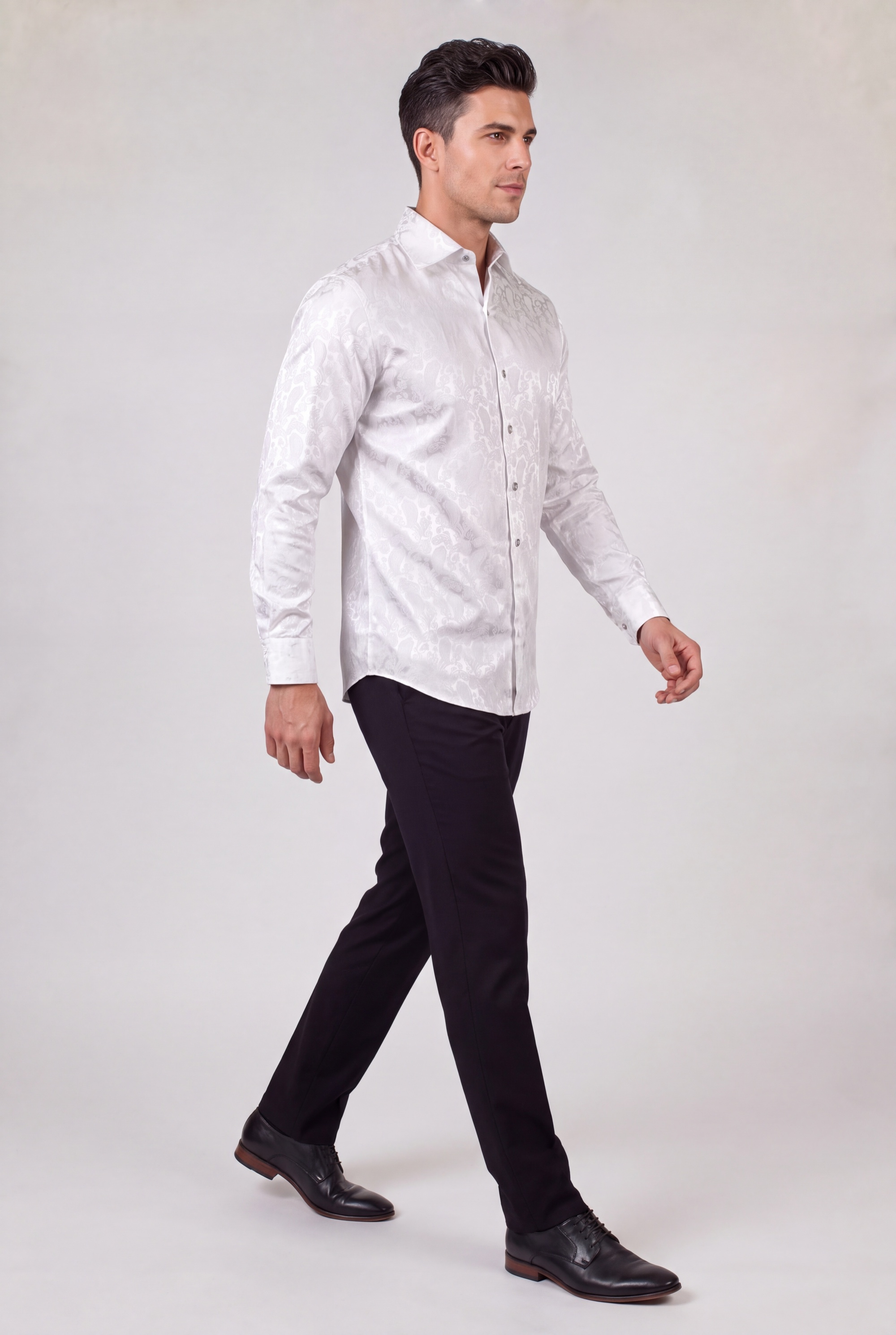 Men's white paisley wedding shirt with a luxury floral pattern from Gentleman's Guru