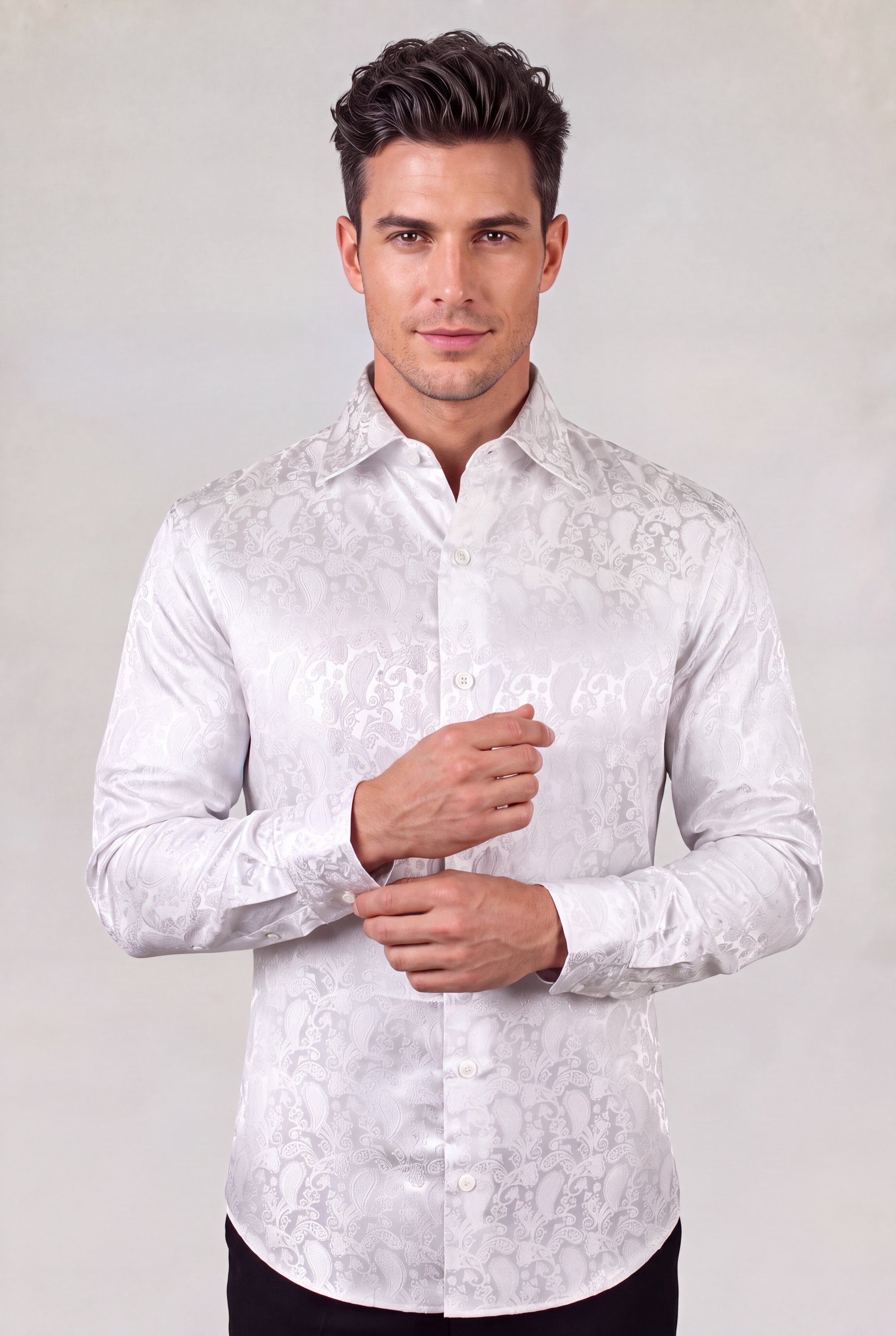 Men's white paisley shirt and luxury floral dress shirt for weddings from Gentleman's Guru