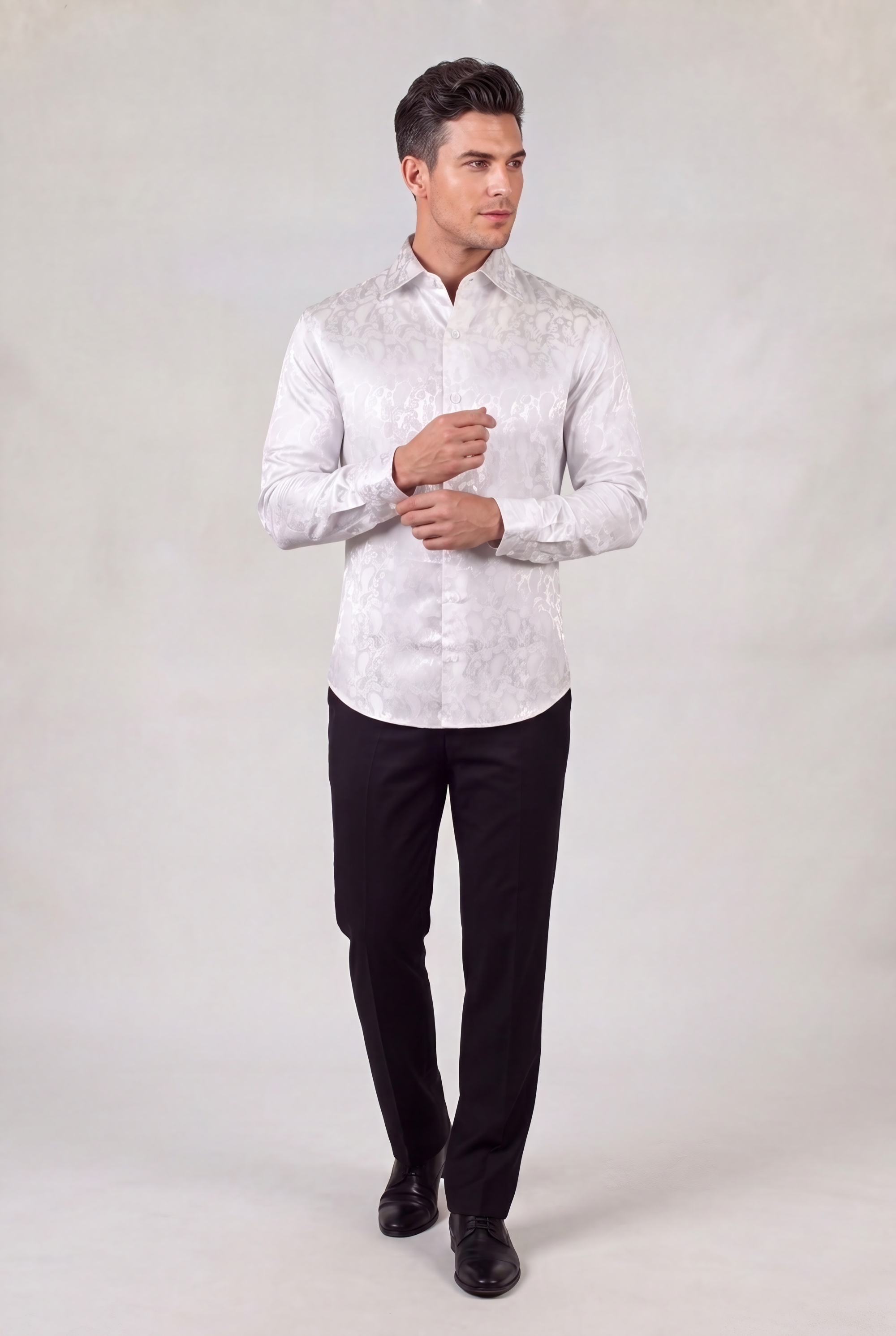Men's white paisley prom shirt and luxury formal dress shirt from Gentleman's Guru