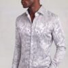 Silver paisley prom dress shirt for men