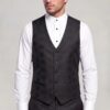 Five-button floral vest with V neckline and white mandarin-collar shirt