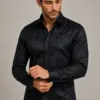Black paisley long sleeve dress shirt with cuff styling from Gentleman's Guru