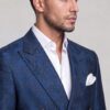 Close-up of floral peak lapel and white silk pocket square