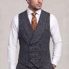 Six-button double-breasted plaid vest with broad overlapping shawl collar