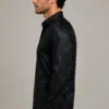 Designer black paisley prom shirt shown from the side from Gentleman's Guru
