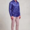 Luxury navy blue paisley dress shirt for men for prom, wedding and special occasions