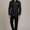 Men's black paisley formal evening shirt shown full length from Gentleman's Guru