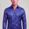 Men's luxury navy blue floral shirt with paisley pattern for weddings, prom and formal events