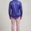 Men's navy blue floral dress shirt with paisley pattern for weddings and formal occasions