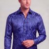 Men's navy blue paisley shirt with floral pattern for weddings, prom and formal wear