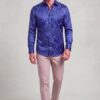 Navy blue patterned dress shirt for men for homecoming, prom and formal events