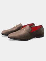 Brown Velvet Loafers with Gold Tassels