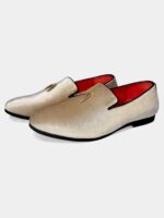 Champagne Velvet Loafers with Gold Tassels