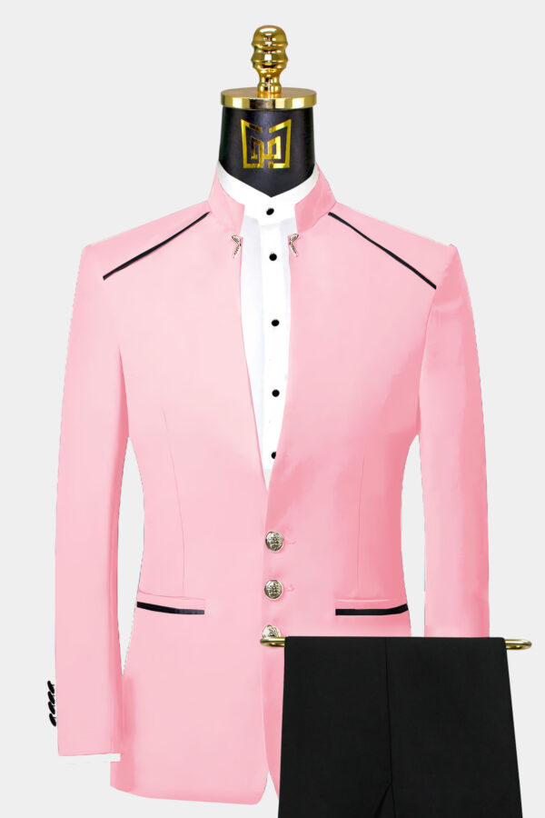 Light-Pink-Mandarin-Collar-Suit-Groom-Wedding-Prom-Formal-Jacket-from-Gentlemansguru.com