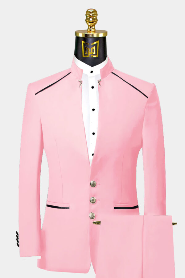 Light Pink Mandarin Collar Suit Groom Tuxedo for Wedding Prom-from-Gentlemansguru.com