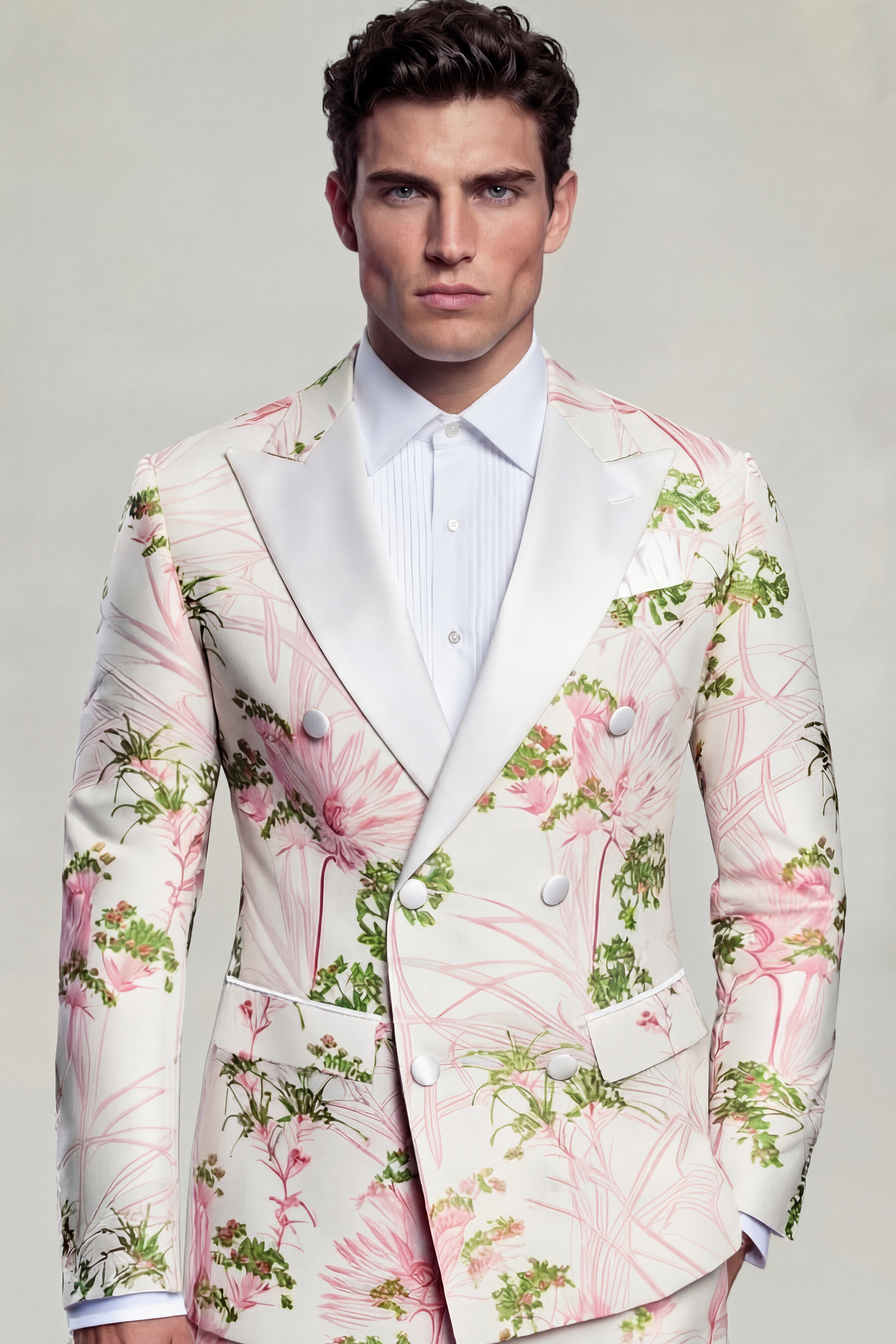 Mens-Double-Breasted-Lotus-Tuxedo-Withj-Pink-Green-Floral-Prom-Groom-Suit-from-Gentlemansguru.com